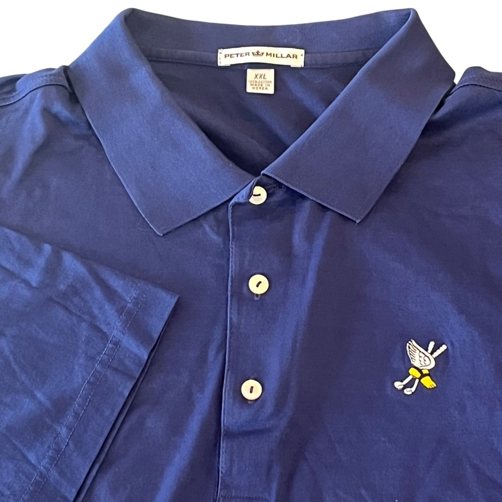 Peter Millar Polo Shirt Mens XXL Blue Winged Foot Golf Club Cotton